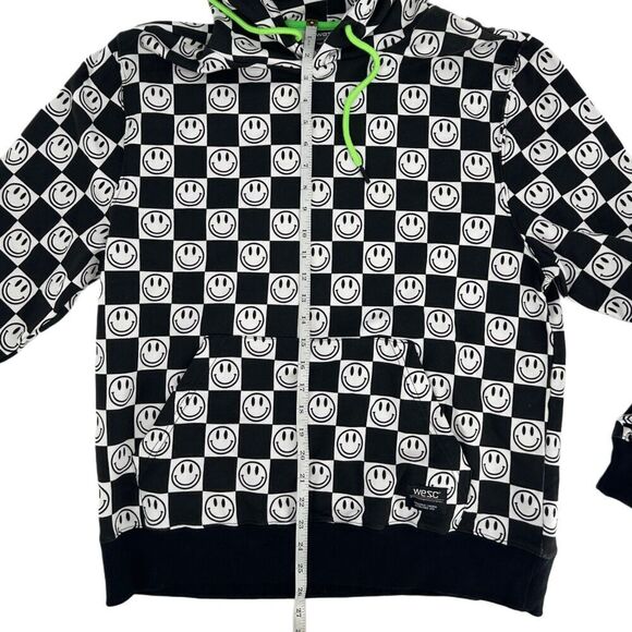 Wesc Mike Checkerboard Smiley Face Pullover Hoodie Black Noir NWT XL - Picture 10 of 12